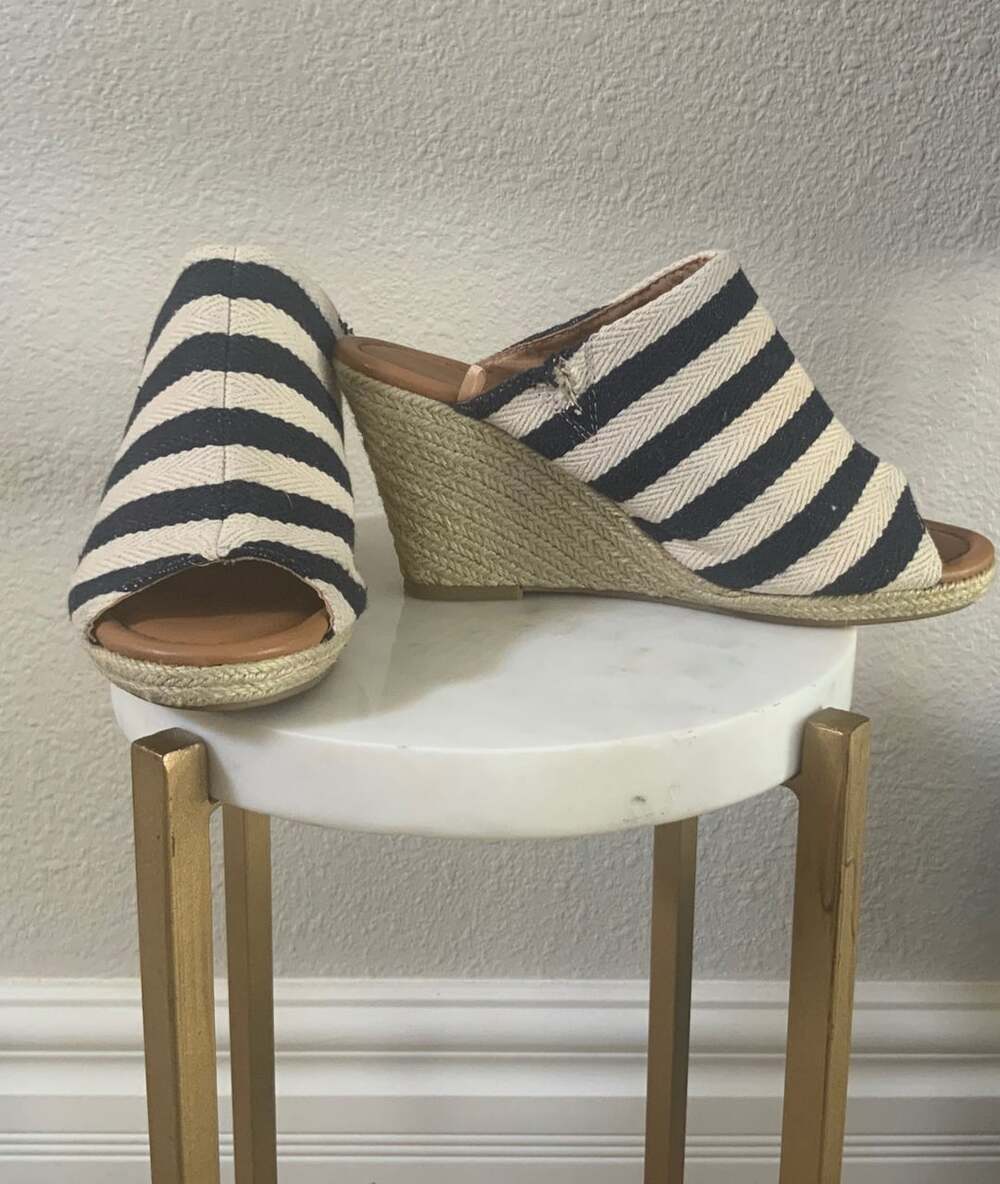 Lane Bryant Striped Espadrille Wedge Mules Size 8W Blue White